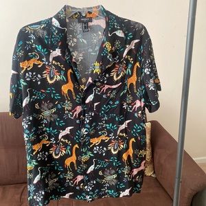 Large Forever 21 animals floral button up T-shirt